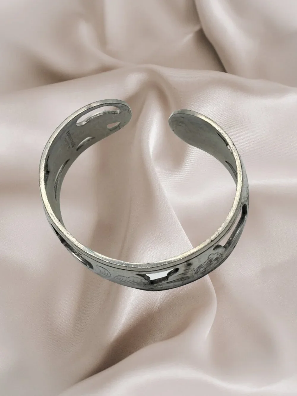 Vintage Kirk Stieff Pewter Floral Cuff Bracelet